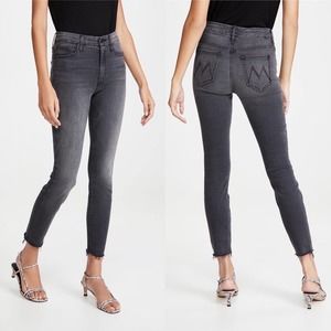 MOTHER Size 23 High Waisted Looker Ankle Fray Jeans Lighting Up Lanterns Black